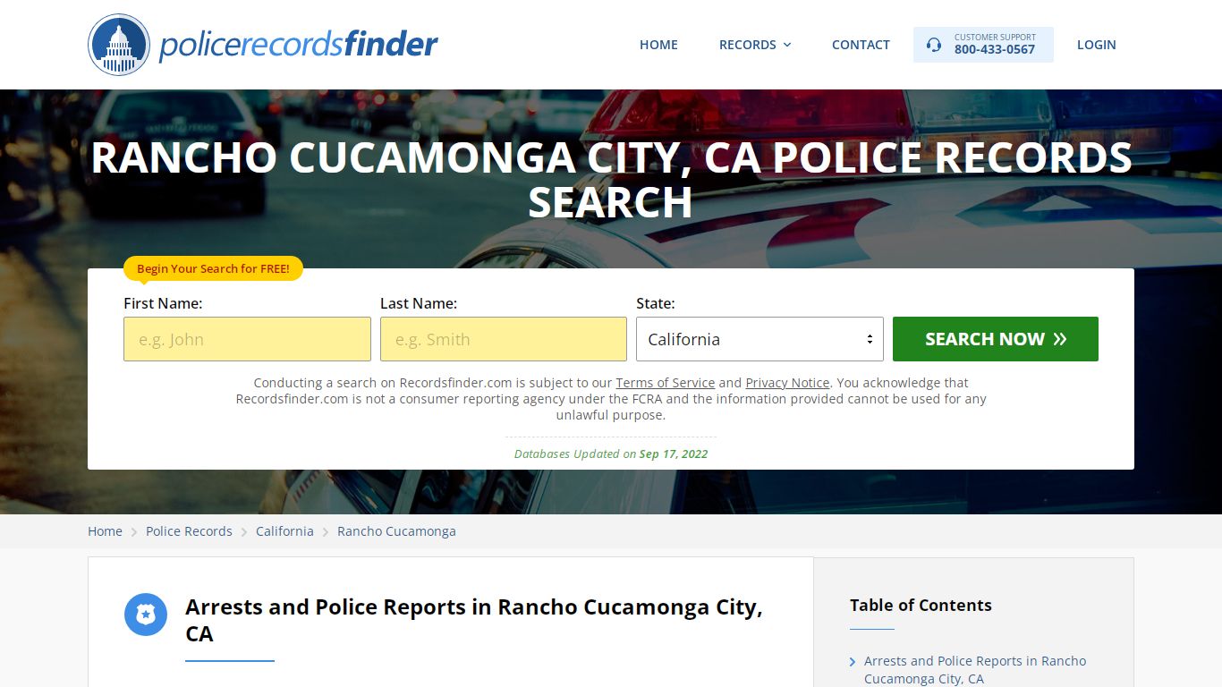 RANCHO CUCAMONGA CITY, CA POLICE RECORDS SEARCH - RecordsFinder