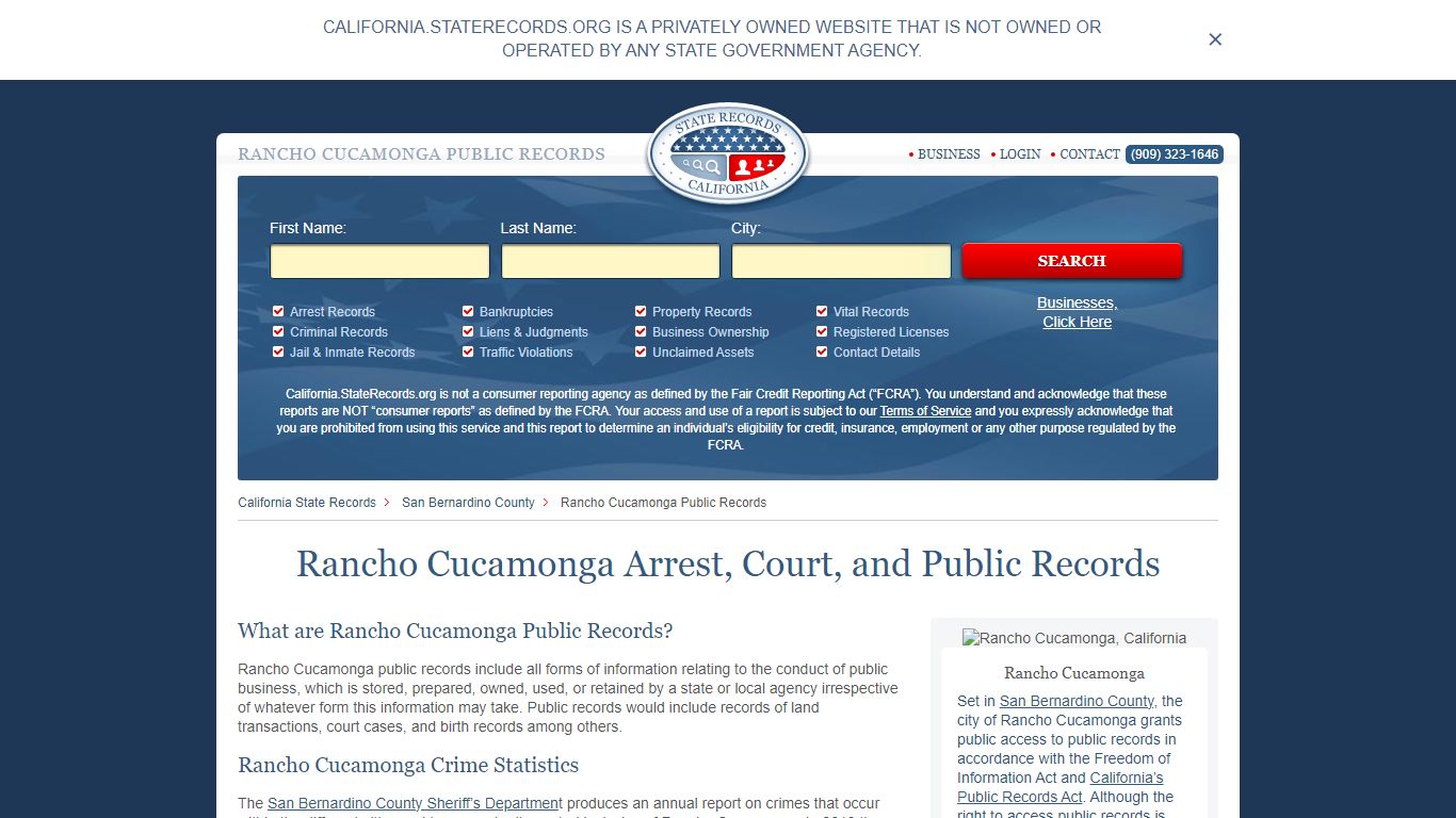 Rancho Cucamonga Arrest, Court, and Public Records