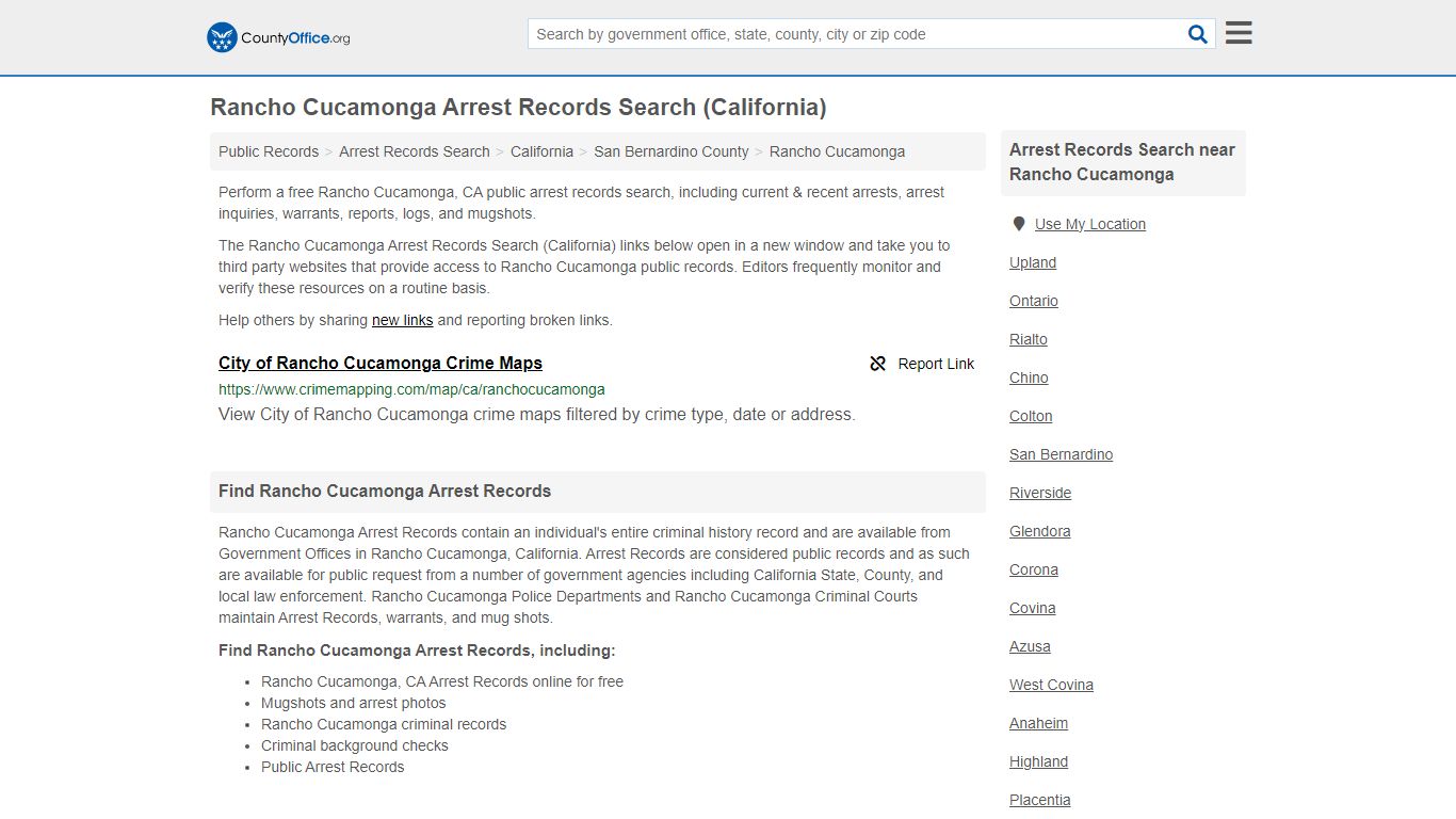 Rancho Cucamonga Arrest Records Search (California) - County Office